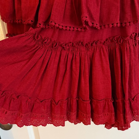 Misa Red Ruffle Tiered V-Neck Dress - Picture 5 of 7